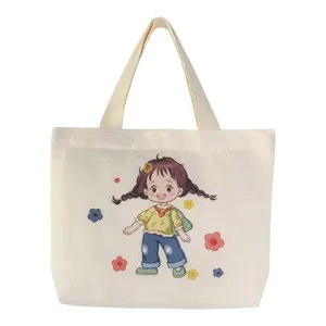 Borsa a mano in tela da donna, pratica borsa shopper casual con stampa di simpatici cartoni.