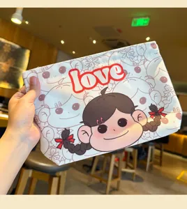 Süße Cartoon Canvas Kosmetiktasche mit Reißverschluss, tragbare Make-up-Tasche für Damen.
