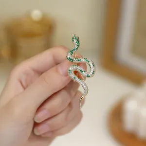 Unisex Vintage Snake Brooch Pin Alloy Green And White Rhinestone Animal Suit Accessories Fashion Jewelry Gift