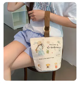 Borsa a secchiello in tela carina con stampa criceto, borsa portatile da donna per uso quotidiano.
