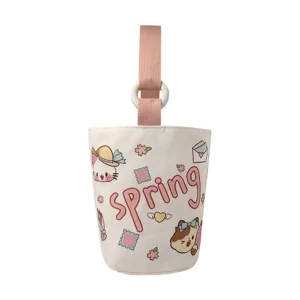 Carina borsa a secchiello in tela con stampa cartoon, cinturino rosa ed elegante tutti i giorni.