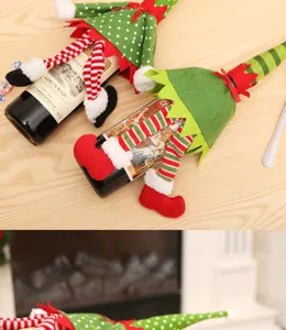 Fundas para botellas de vino de Navidad juego decoracion de mesa diseno elfo rojo verde