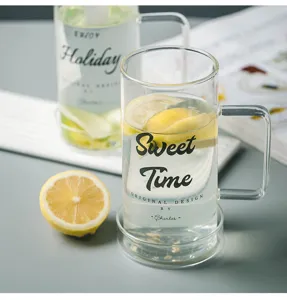 Clear glass beer mug with handle, large capacity cold drink cup for office and home use daily.