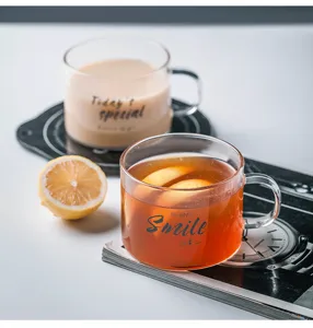 Tazza in vetro trasparente con manico, tazza da caffe e te con stampa creativa