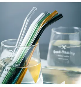 Colorful glass drinking straws detail view, bendable design, transparent for daily lifestyle.