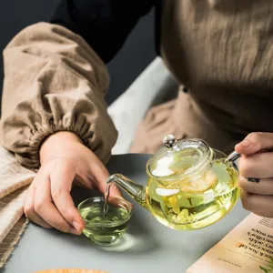 Teiera in Vetro Borosilicato Resistente al Calore Infusore Trasparente Set Tè Kung Fu per Casa Ufficio