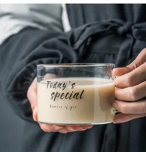 Tazza in vetro trasparente con manico e stampa di lettere, grande tazza per te da ufficio e colazione.