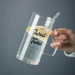 Large Capacity Borosilicate Glass Beer Cup With Handle And Glass Lid Transparent Cold Drink Mug For Office Home