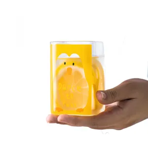 Children cute penguin square glass water cup heat-resistant milk cup for daily use