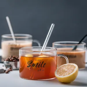 Tazza in Vetro Borosilicato con Lettera Creativa Grande Capacità Tazza da Tè Trasparente Tazza da Colazione per Ufficio con Manico