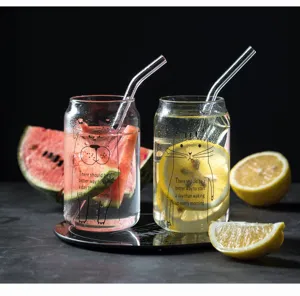 Creative cola shape clear glass cup with straw for juice, milk tea, lemon drink, stylish and cute.