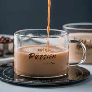 Tazza da caffè in vetro trasparente con manico, grande capacità per ufficio e colazione.