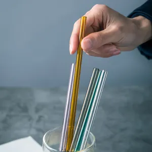 Colorful glass drinking straws set transparent reusable straws for juice and cold drinks