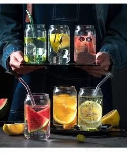 Creative cola shaped clear glass cup for juice milk tea lemon water drinking tumbler.