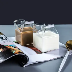 Creatieve vierkante glazen melkkarton beker, hittebestendige ontbijtkoffiekopje.