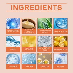 Dettaglio ingredienti del siero viso che mostra componenti attivi chiave per l'idratazione quotidiana.