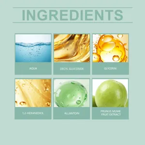 Ingredient details and texture display of green plum cleansing facial gel for daily skin care.