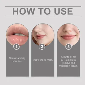 Detailed step-by-step instruction guide for hydrating and nourishing lip mask treatment.