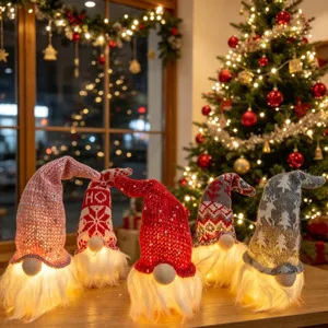LED Beleuchtete Weihnachtsgnom Ornamente Gesichtlose Puppe Plüsch Anhänger Pailletten Strickmütze Hängende Deko Für Weihnachtsbaum Party