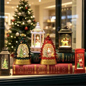 Noël LED Lumineuse Lanterne à Eau Enneigée Boule de Cristal Ornement de Bureau Décoration de Maison de Vacances Cadeau Festif