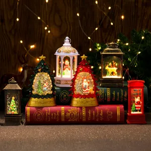 Christmas glowing snow globe lantern night light desktop decoration set for holiday decor.
