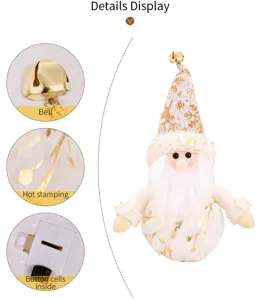 Nordic plush glowing Christmas gnome doll with hat bell hot stamping details battery powered