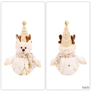 Nordic plush Christmas snowman ornament detail view, showing soft fabric texture and festive hat.