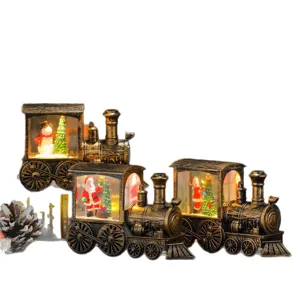 Weihnachten leuchtender Wasserzug Ornament Set mit LED Licht, retro gebürstetes Gold Design.