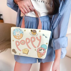 Canvas tote bag for women students commuting large capacity cute cartoon handbag with top handles.