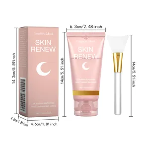 Set de mascarilla nocturna con colágeno, tubo rosa y brocha de aplicación facial.