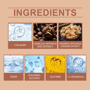 Detailed product ingredient infographic showing collagen, botanical extracts, and hydration elements.