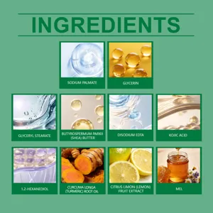 Infographie détaillée des ingrédients du savon à l'essence de plante et extraits naturels.