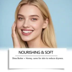 Détail de savon aux extraits végétaux, formule nourrissante et hydratante au beurre de karité.