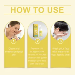 Vue détaillée montrant les instructions étape par étape pour utiliser la mousse nettoyante.