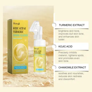 Détail du nettoyant visage mousse au curcuma Hoygi avec des extraits naturels efficaces.