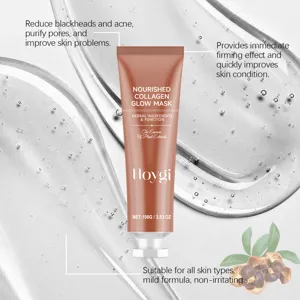 HOYGI nourishing collagen peel-off mask detail showing pore purifying and firming effects.