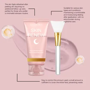 Tubo de mascarilla facial nocturna con colágeno y cepillo de silicona suave para el cuidado.