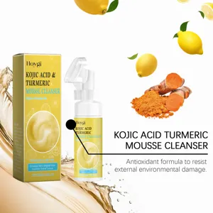 HOYGI Mousse Nettoyante Acide Kojique Curcuma 100ml, soin visage éclaircissant et antioxydant.