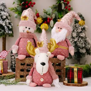 Christmas Pink Gnomes Doll Figurine Santa Snowman Reindeer Plush Toy Festive Window Home Party Decoration