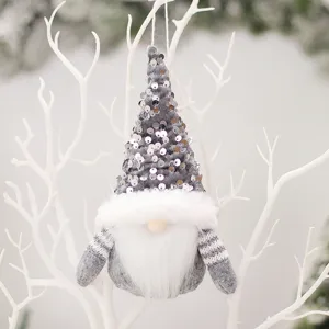 Decorazione gnomo di Natale appendi bambola peluche senza volto con cappello paillettes.