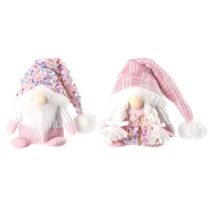 Ensemble de peluches gnome de Noël roses avec bonnets en tricot et sequins, joli cadeau festif.