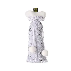Christmas sequin wine bottle cover plush holiday table decoration wine bag festive style