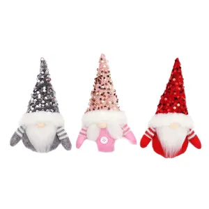 Set di 3 bambole di peluche gnomo di Natale con cappelli di paillettes per decorare l'albero