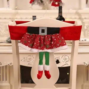 Christmas Santa Belt Elf Leg Chair Cover Festive Dining Room Decor Red Skirt