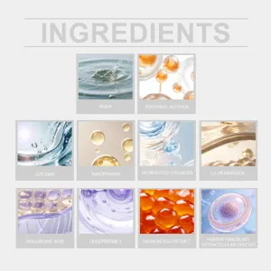 Gedetailleerd ingrediëntenoverzicht van het collageen peel-off gezichtsmasker met formules.