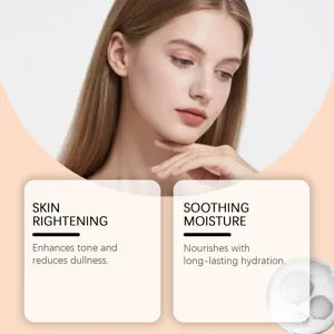 Facial lotion product detail view showing skin brightening and soothing moisture effects.