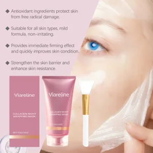 Mascarilla de noche envolvente de colágeno Viareline vista detallada, hidratación facial.