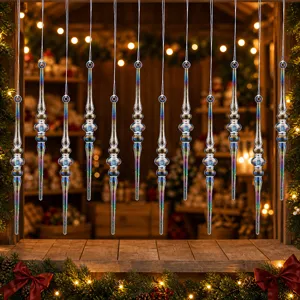 Ornements de glaçons en acrylique iridescent pour décoration de sapin de Noël festif.