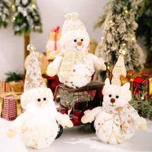 Nordic plush Christmas snowman and Santa Claus tabletop decorative ornaments for holiday setup.