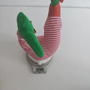 Christmas elf plush legs decoration, red and white striped green shoe holiday party tree ornament.